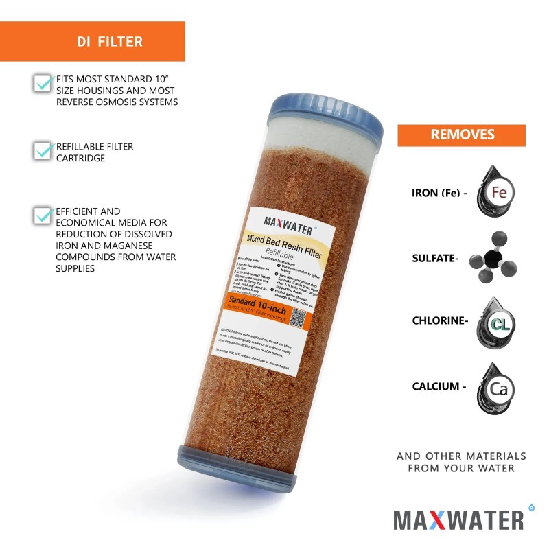 Max Water Refillable Mixed Bed DI Resin Filter Cartridge Fits