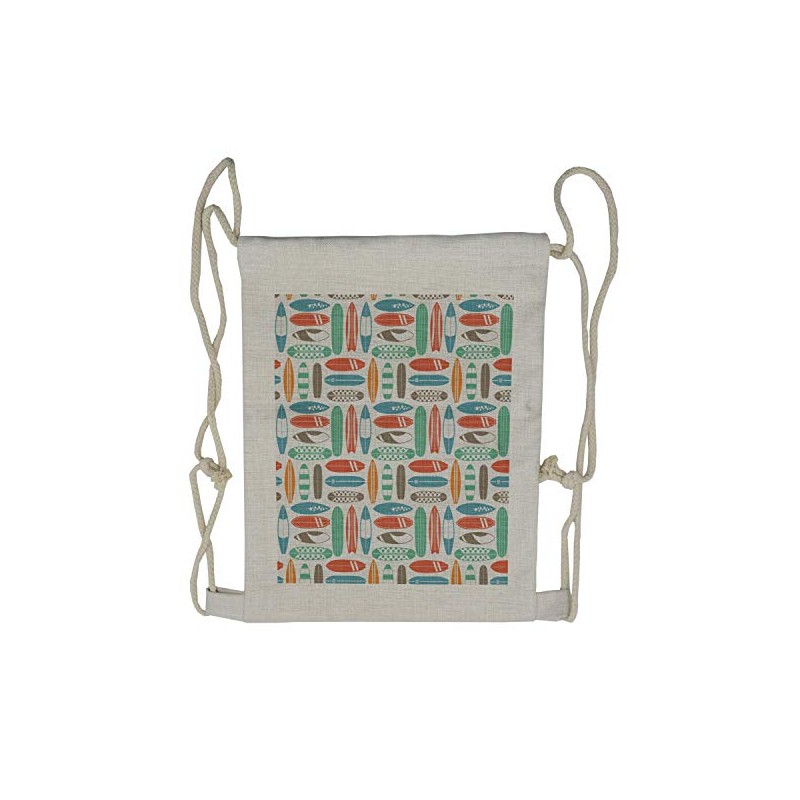 Ambesonne Surfboard Drawstring Backpack, Summer Travel Retro, Sackpack Bag