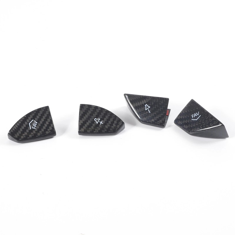 BEBECAR Real Carbon Fiber Steering Wheel Button Cover Trim Fits