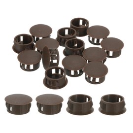 uxcell 28Pcs 17mm(11/16") Nylon Hole Plugs, Flush Type Panel Round Snap in Fastener Knockout Locking Plugs for Furniture Insert End Caps Panels, Brown