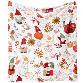 Yiyhuxf Fall Thanksgiving Throw Blankets,Autumn Gnome Pumpkin Maple Leaves Farmhouse Blanket Throw, Flannel Fleece Throw Blanket for Home Living Room Couch Bed Chair or Dorm Decor 60"x50"