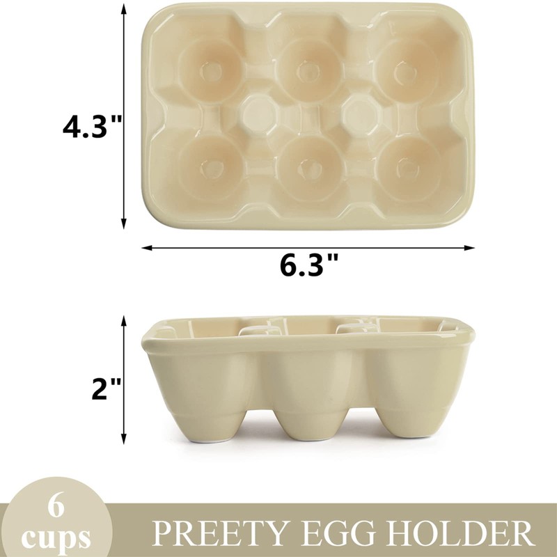 DEAYOU 3-Pack 18 Cups Ceramic Egg Tray, 6-Cup Porcelain Egg