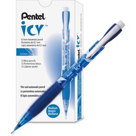 Pentel Icy Automatic Pencils-Mechanical Pencil, w/ Pocket Clip, Refill, 0.7 mm, Trans Blue, Dozen