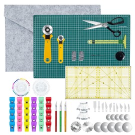 Rotary Cutter Set for Sewing & Quilting, 28mm & 45mm Fabric Cutters with Extra Blades, Foldable A3 Cutting Mat, Scissors, Rulers & Craft Tools Kit for Fabric Cutting, Patchwork, DIY Crafts