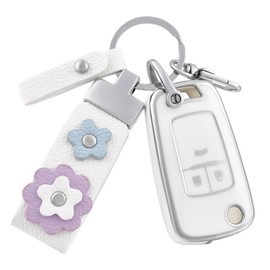 OFF WE GO Car Key Case Key Cover for Opel Vauxhall Astra H J K Adam Insignia A Meriva B Mokka X Vectra C Zafira Mokka Key Cover with Key Fob Protective Housing White Silver