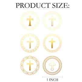 300 Pcs Christian Cross Stickers Gold Foil Cross Stickers Religious Stickers Decorations Jesus Christian Faith Stickers for Envelope Seals, Christening, Confirmation, Communion Decoration
