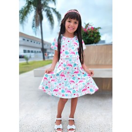ALISISTER Flamingo Dress Girls Floral Sundress Kids School Dance Twirl Dresses Birthday Party Outfits Summer Size 6-7
