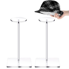 Yookeer 2 Set 12 Inch Clear Acrylic Hat Stands and Wig Display Rack Stands for Multiple Hats Display Tabletop Baseball Caps Watch Tabletop (Square Bottom)