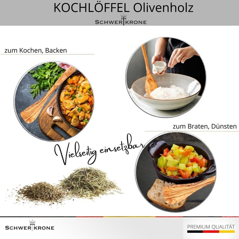 Schwertkrone Cooking Spoon Set, Olive Wood | Spatula | Risotto
