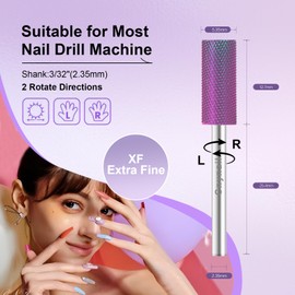 Cnynail 3/32" Small 5.35MM Barrel Bit Tungsten Carbide Nail Drill Bit Safety Bit for Gel & Acrylic Removal, 2- Way Rotating Efile Tip, Salon Electric File Accessory (XF Girt, Purple)