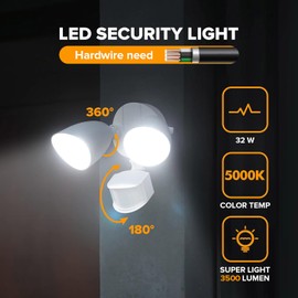 UME 2 Pack 32W 3500 Lumen LED Security Lights Motion Sensor Light Outdoor, 5000K Daylight, IP65 Waterproof, Dusk to Dawn, Motion Detector Flood Light for Garage, Yard, Porch-White