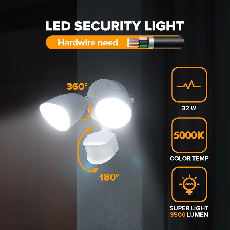 UME 2 Pack 32W 3500 Lumen LED Security Lights Motion
