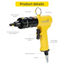 HIFESON Pneumatic Thread Insert Tool with M6 & M8 & M10 Self-Locking Head Gun,Quick-Change Mandrels,Industrial Grade Adjustable Speed Rivet nut Tool