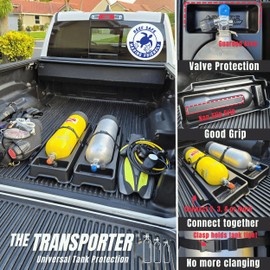 Aquatic Hunt Universal Scuba Tank Transporter - Tank Valve Protection, Non-Slip Pad, Quick Release Strap, Easy Loading/Unloading, Lock Multiple Tanks Together. Safe and Simple for Cars, Trucks, SUV's