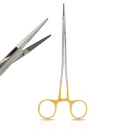 MASTERYD 8" TC Sarot Needle Holder Driver with Tungsten Carbide Inserts Cross Serrated Jaws Straight Tip with Locking Mechanism and Gold Rings - Premium Grade Instrument