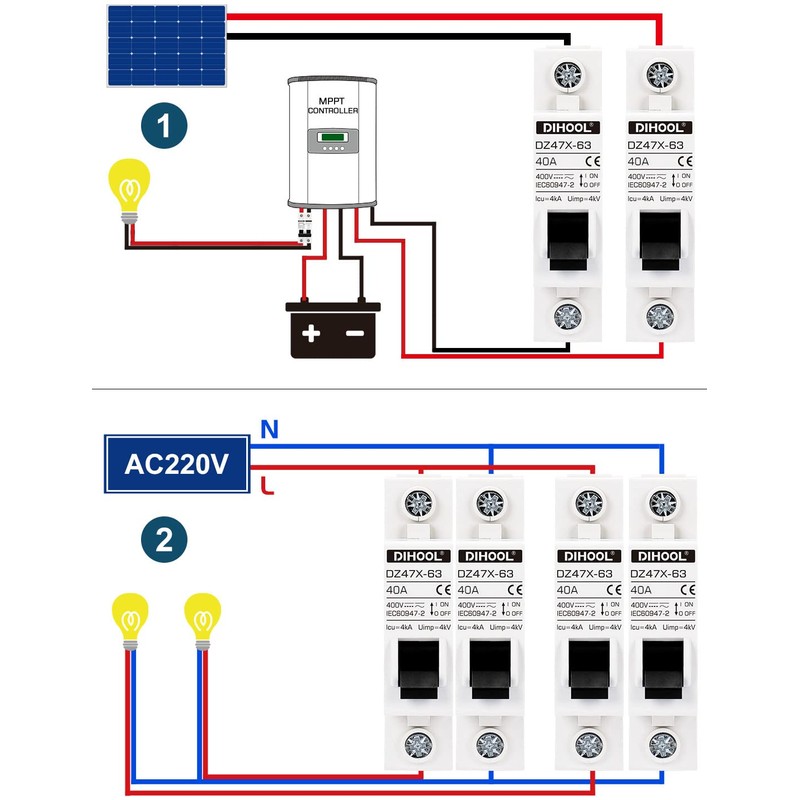 DIHOOL Miniature Circuit Breaker 2pcs 40 Amp dc Solar Disconnect