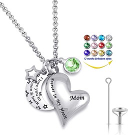 Urn Necklaces for Ashes "I Love You to the Moon and Back" for Mom Cremation Urn Locket Birthstone Jewelry (August urn necklace)
