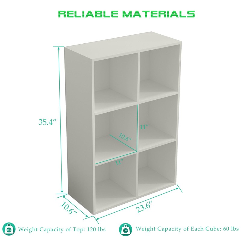 OSCHF 6-Cube Storage Shelf Bookcase - Wooden 3-Tier Floor Standing
