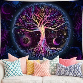 FORATER Tree of Life Tapestry Wall Hanging Colorful Life Tree Tapestries Aesthetic Sun and Moon Galaxy Wall Tapestry for Bedroom Living Room Dorm(36 x 48 Inch, Multicolor)