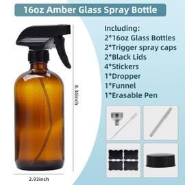 glasaveronix 2 Pack Empty Amber Glass Spray Bottles Refillable Spray Bottle for Cleaning Solutions, Essential Oil, Water, Kitchen, Hair, Plant, Pets