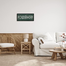 Stupell Industries Powder Day Phrase Snowflake Typography Ski Winter Sports, Design by Daphne Polselli Black Framed Wall Art, 24 x 10, Green