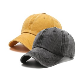 PFFY 2 Packs Vintage Washed Distressed Baseball Cap Dad Golf Hat Black+Yellow