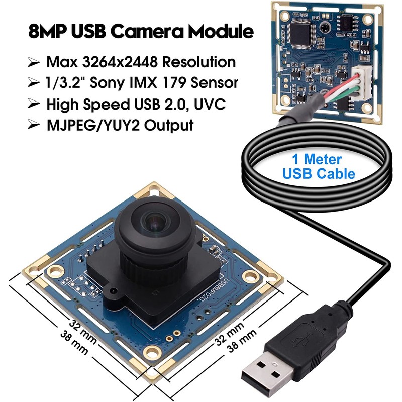 ELP 8mp USB Camera Module 2448p Webcam Board 180 Degree