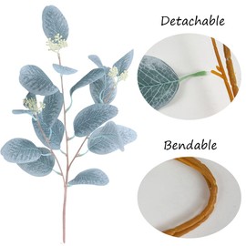 Wuudi 4Pcs Artificial Eucalyptus Leaves Stems Faux Eucalyptus Plant Branches for Vase Filling Home Decoration Flowers Wedding Holiday Arrangement (Light blue)