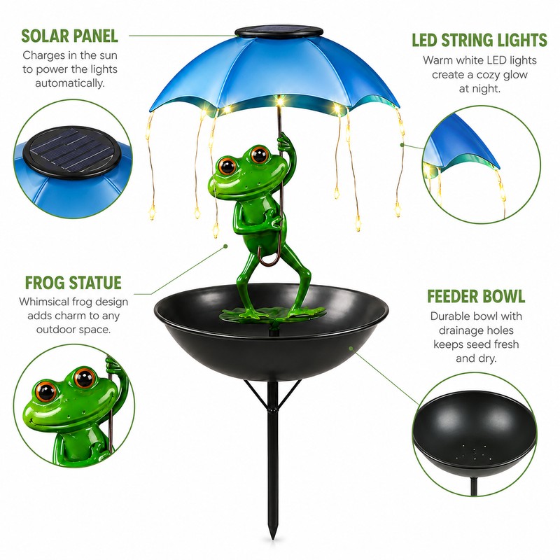 Solar Frog Bird Feeder Garden Light for Outdoor Décor –