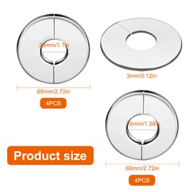 8 Pcs Shower Pipe Cover Plate, Wall Split Flange Pipe Covers Silver, Stainless Steel Round Escutcheon Plate for Decorative Pipe Wall Holes (28 mm/ 35 mm Diameter)