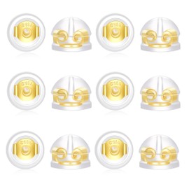 HANGINTHERE Clear Rubber Earring Backs for Studs and Heavy Earrings,Droopy Ears,14K Gold, 4 * 5 mm / 0.15 * 0.19 in，12Pcs