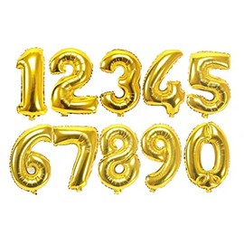 Shiseikokusai Number 0-9 15.7 inches (40 cm) Gold Foil Balloons, Birthday Party Balloons, Photo Shuzi-jinse2-0-9, Set of 10