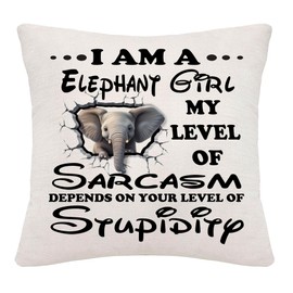 Hardeson Funny Elephant Cushion Covers Gifts for Women Girls Animal Elephant Lovers Pillowcases Outdoor Throw Pillow Cover Decor Home Livingroom Couch Sofa 18"x18"