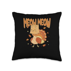 Turkey Meat Pilgrim Costume Thanksgiving Shirt Meow Fake Cat Turkey Animal Lover Farmer Funny Thanksgiving Throw Pillow, 16x16, Multicolor