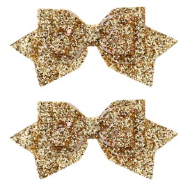 Sparkling Hair Bows 2 PCS Shiny Gold Hair Clips Glitter Cute Alligator Clips Sequins Hairpins Boutique Barrettes for Flower Girls Teens Women Carnival Christmas Wedding