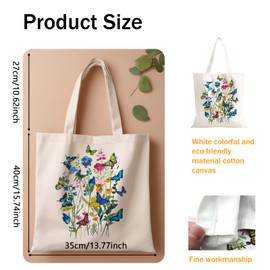 FOSDICK Canvas Tote Bag, Butterflies and Flowers Pattern Plain Tote Bags, Fashionable and Beautiful Grocery Bag, Eco Friendly Washable Canvas Bags for Teenage Girls School Work, 35x40cm