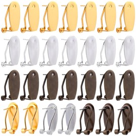 SOFPLATE 1 Box 30Pcs Earring Post Clips Fingernail Earring Posts Bulk French Gold Silver Brass Stud Earring Blank with Flat Pad Post Findings for Jewelry Making Supplies DIY Diamond Resin Earrings