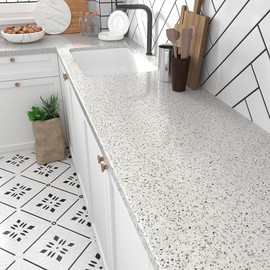 VEELIKE Wide White Granite Contact Paper for Countertops Peel and Stick Waterproof Kitchen Countertop Contact Paper 32''x354'' Marble Vinyl Countertop Covers Peel and Stick for Bathroom Table Desk