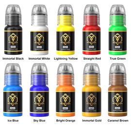 Ambition Tattoo Ink Kit 10 Mixed 1/2 oz(15ml) Bottles Color Professional Pigment Set Supply for Beginners and Pro Artists