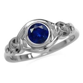Silvershake Created Blue Sapphire White Gold Plated 925 Sterling Silver Celtic Knot Ring Size 9.5