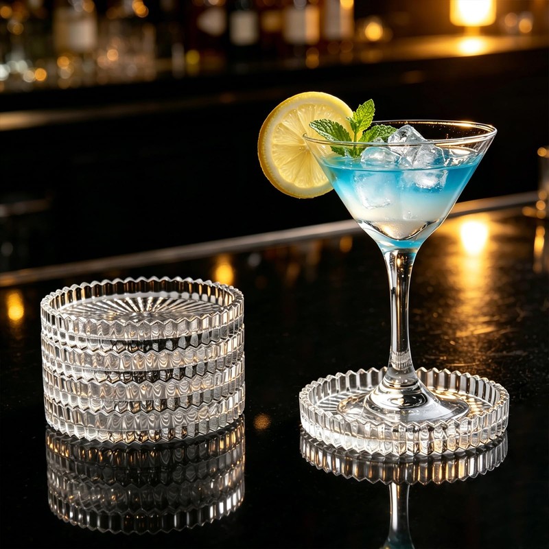 Glass Coasters for Drinks Set of 5 with Holder