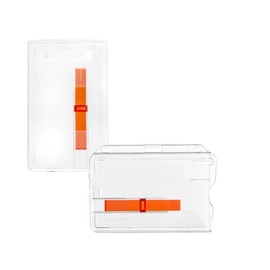 Karteo Vertical ID Card Holder Card Holder Hard Plastic Transparent for 1 Card ID with Slider Red Pack of 1