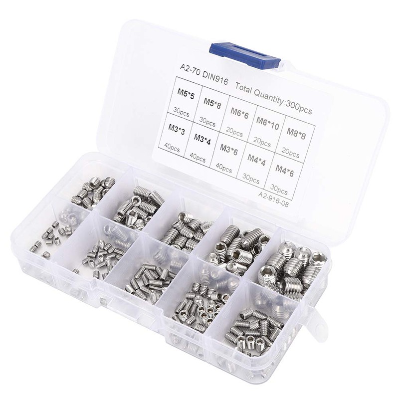 Hex Bolt, Pack of 300 Hexagon Socket Screws Assortment 304