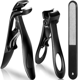 Professional Nail Clipper & Nail File Set, 3 Counts/set Wide Jaw Clipper & Angled Toenail Clipper & File for Thick Nails, Manicure & Pedicure Tool
