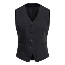 ByFshow Women's Vest, Single Item, Office Uniform, Vest, Women’s Vest, Office Uniform Vest, Single Item, Women’s Office, 4 Buttons, Stylish, Slimming, Interview, Elegant, Large Size, Black