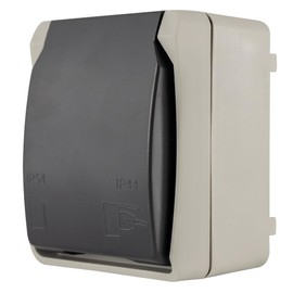 REV AquaBase 1-Way Socket - Wet Room, Splash-proof IP54 Double Pole, up to 2.5 mm², 230 V~, 50 Hz, 16 A, Surface-Mounted, Grey