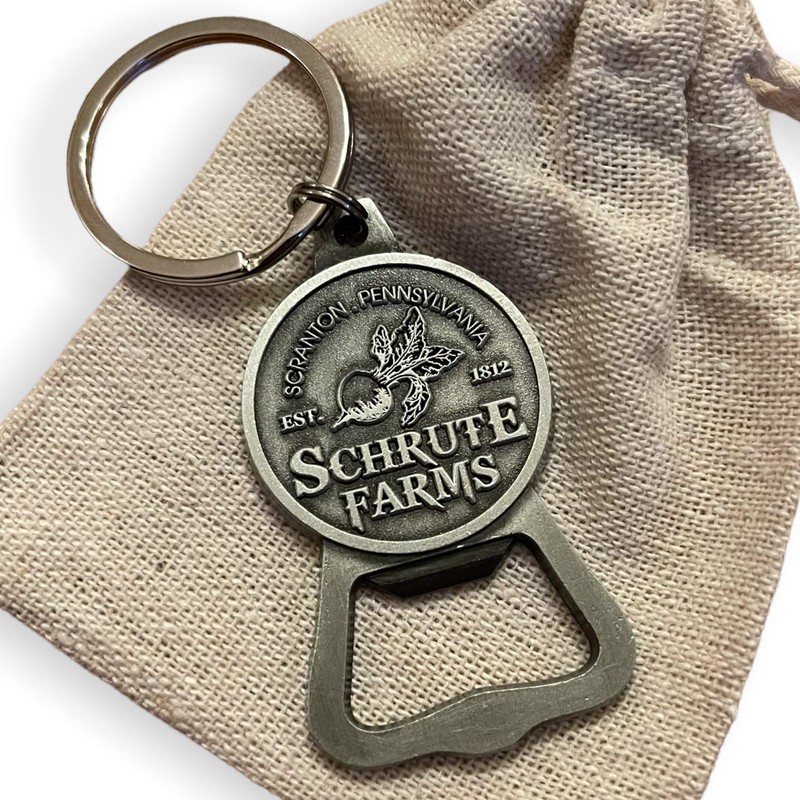 Metal Schrute Farms Bottle Opener Keychain with Gift Bag |