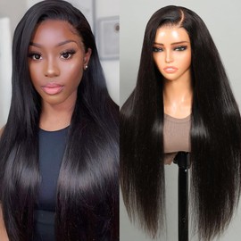 SUPERLOOK Real Glueless Human Hair Wigs Pre Plucked Pre Cut 20 Inch Straight Lace Front Wigs Human Hair For Black Women Wear and Go Glueless 220% Density 5x5 HD Lace Closure Wig 100% Human Hair For Beginner