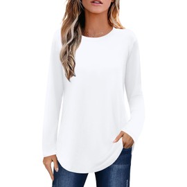 Elesomo Womens Tunic Tops Long Sleeve Shirts Crew Neck Tshirts for Leggings, White XS