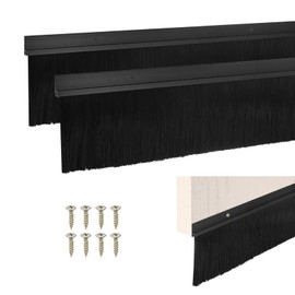 M METERXITY 2Pack Door Sweep - 39" Door Bottom Brush Heavy Duty Seal Draft Stopper Aluminum Base with 100mm Brush, Adhesive/Screw Installation for Interior/Exterior/Garage/Sliding Doors, Black